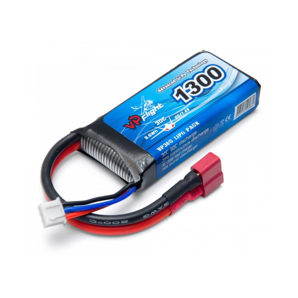 Batterie Lipo 2S 7,4V 1300mAh -T-Plug (71x33x14mm) - VPLP013FD