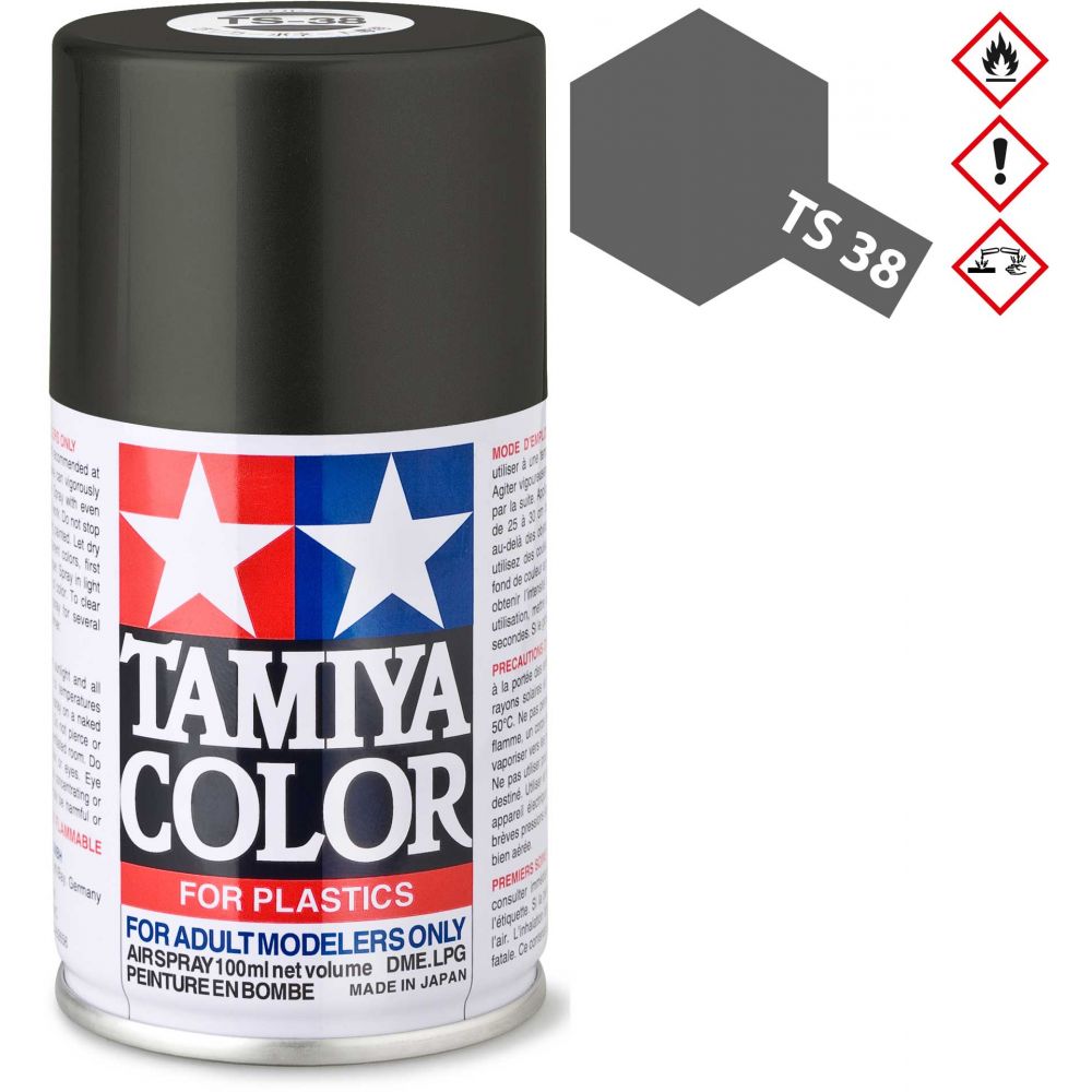 Bombe de peinture TS Tamiya pour maquette plastique Bombe de peinture TS38  Gris acier Brillant Tamiya - Vos loisirs 88