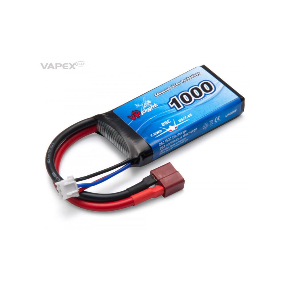 Batterie Lipo 2S 7,4V 1000mAh - 25C - Dean - LP009FD