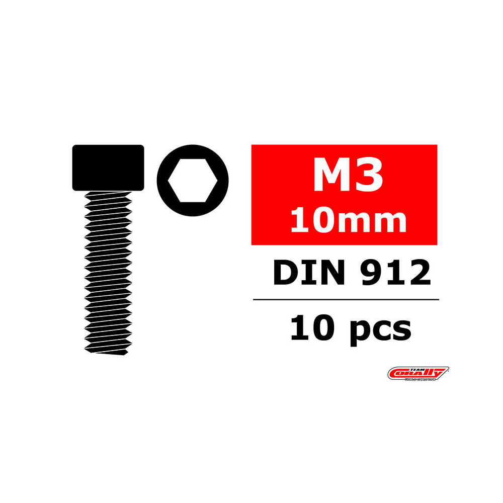 Vis en acier M3 x 10 mm tête à six pans creux (10 pcs) - C-3001-30-10
