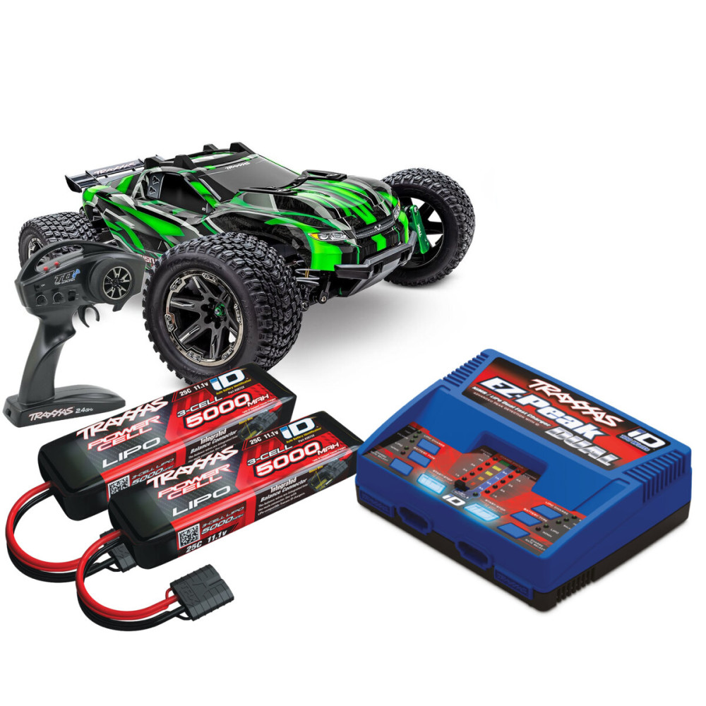 Combo Traxxas Rustler 4x4 Ultimate VXL vert 1/10 RTR - 67097-4