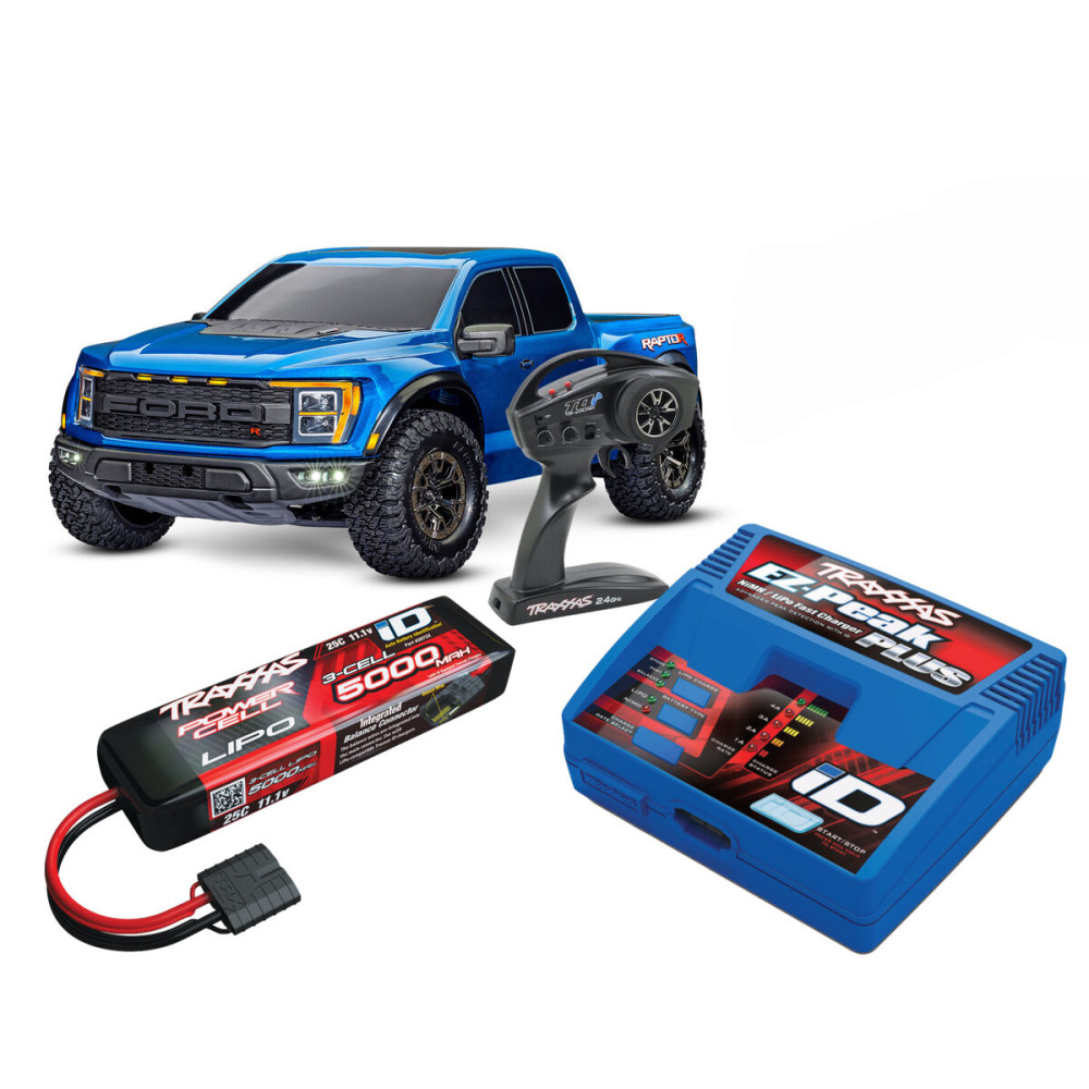 Combo Traxxas Ford F-150 Raptor R 4x4 VXL TSM ID RTR 101076-4 bleu