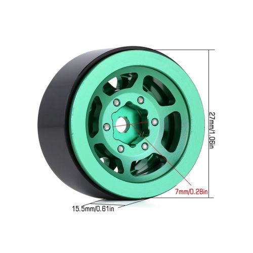 Injora 1.0in 12-Spoke Beadlock Aluminium Wheels for 1/18 1/24 Crawlers (4) (W1049) - Green/Black