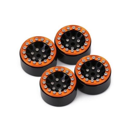 Injora 1.0in 12-Spoke Beadlock Aluminium Wheels for 1/18 1/24 Crawlers (4) (W1049) - Orange/Black