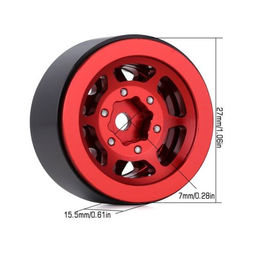 Injora 1.0in 12-Spoke Beadlock Aluminium Wheels for 1/18 1/24 Crawlers (4) (W1049) - Red