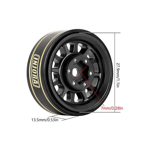 Injora 1.0 Plus 42g Each 12 Spoke Brass Beadlock Wheel Rims for 1/24 1/18 Crawler (4) Black/ Gold