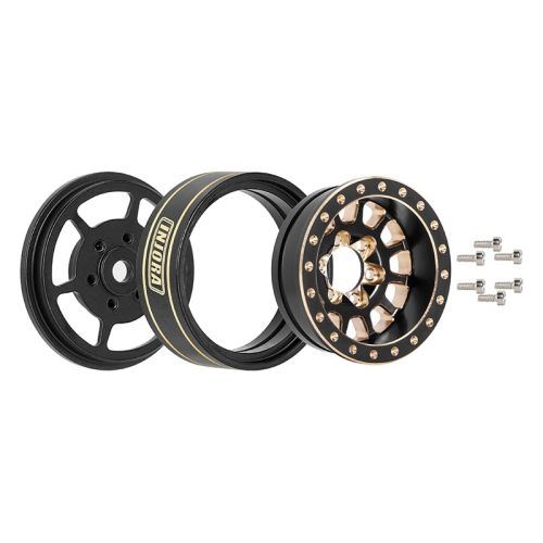 Injora 1.0 Plus 42g Each 12 Spoke Brass Beadlock Wheel Rims for 1/24 1/18 Crawler (4) Black/ Gold