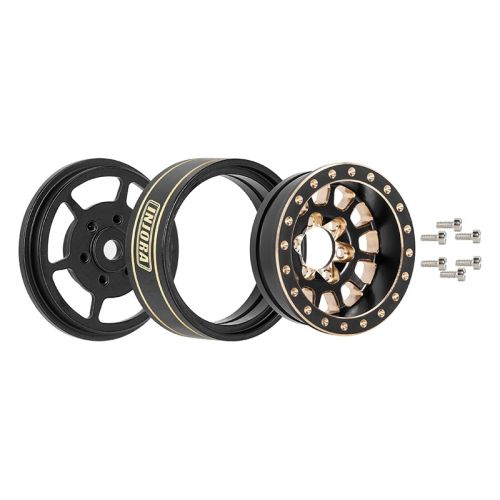 Injora 1.0 Plus 42g Each 12 Spoke Brass Beadlock Wheel Rims for 1/24 1/18 Crawler (4) Black/ Gold