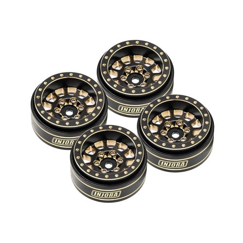 Injora 1.0 Plus 42g Each 12 Spoke Brass Beadlock Wheel Rims for 1/24 1/18 Crawler (4) Black/ Gold