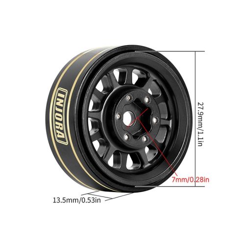 Injora 1.0 Plus 42g Each 12 Spoke Brass Beadlock Wheel Rims for 1/24 1/18 Crawler (4) Black