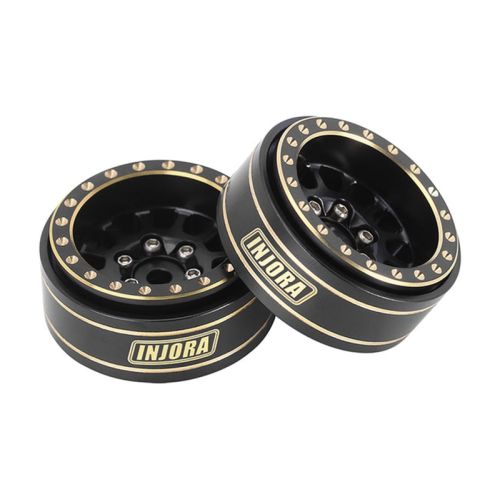 Injora 1.0 Plus 42g Each 12 Spoke Brass Beadlock Wheel Rims for 1/24 1/18 Crawler (4) Black