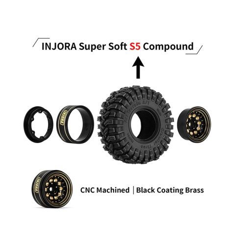 Injora 1.0in 58x24mm -2.65mm Offset Brass Beadlock Wheel Set for 1/24 1/18 RC Crawler