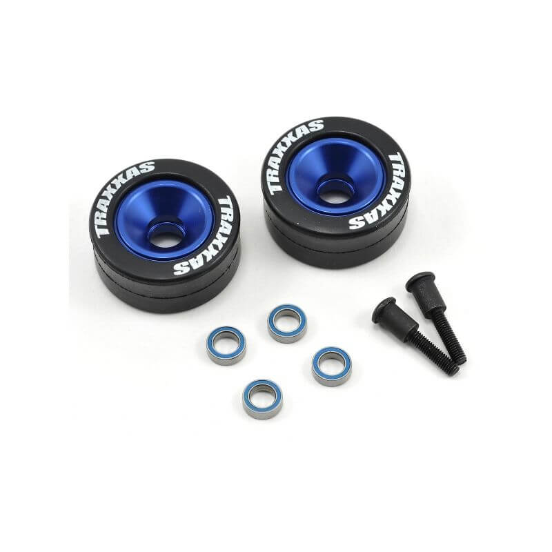 TRAXXAS roues alu anodisees bleu pour barre wheelie bar (2) TRX5186A