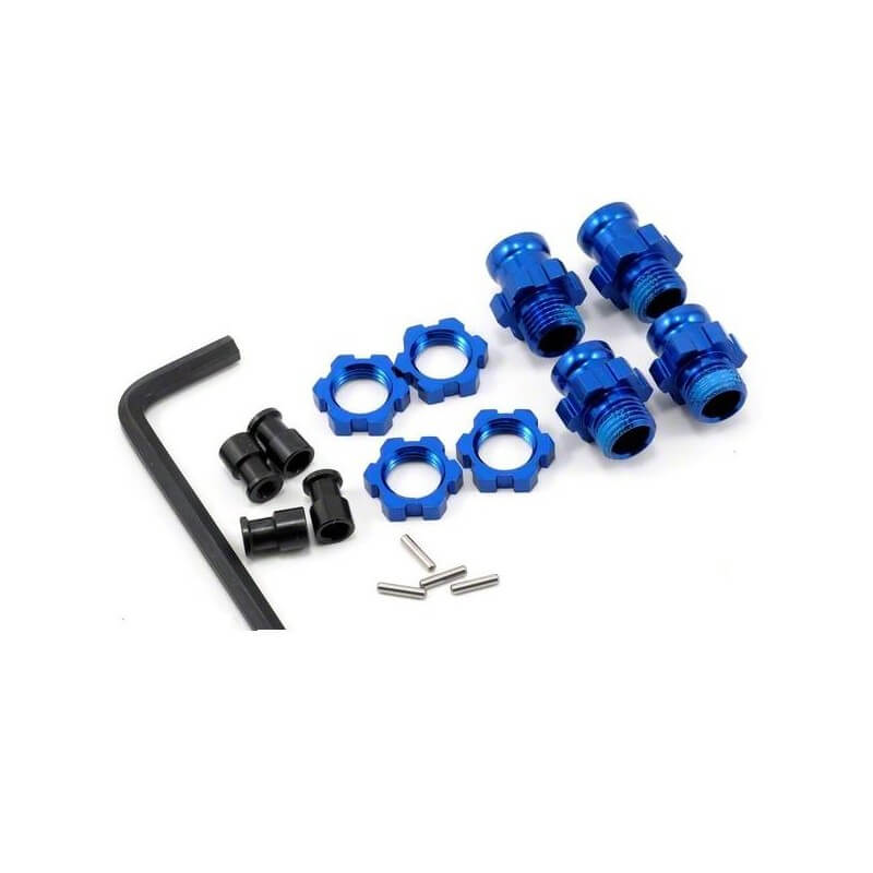 Traxxas 5853X - Hexagones de roues alu (2courts/2longs) + ecrous de roues bleus