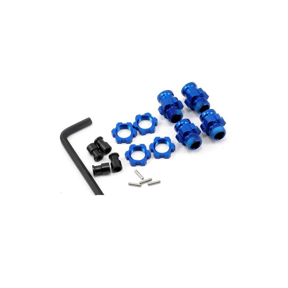 Traxxas 5853X - Hexagones de roues alu (2courts/2longs) + ecrous de roues bleus