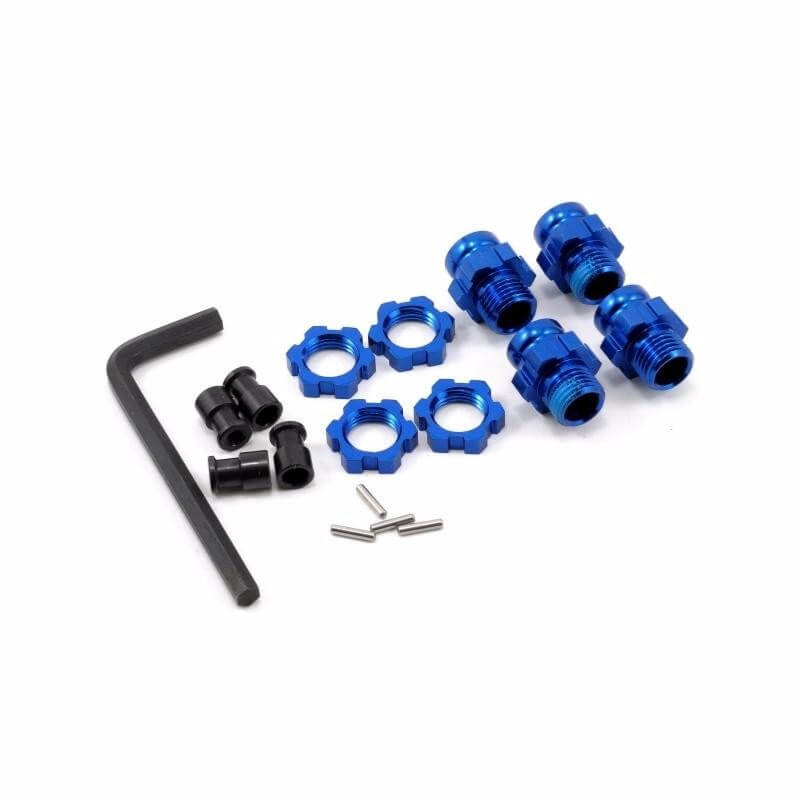 Hexagones de roues alu courts bleu + écrous de roues bleu x4 Traxxas 6856X