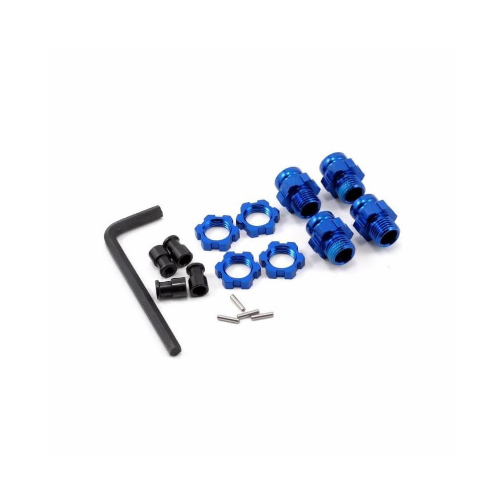 Hexagones de roues alu courts bleu + écrous de roues bleu x4 Traxxas 6856X