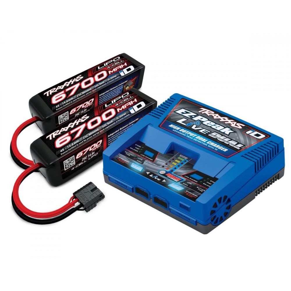 Traxxas 2997 Combo Chargeur Duo avec 2 batteries Lipo 4S 6700mAh